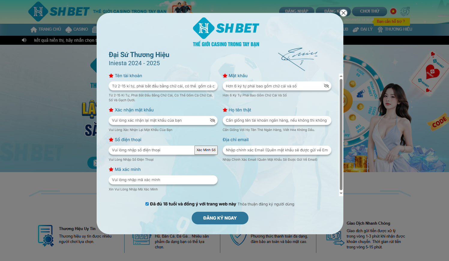 Hướng dẫn cách đăng ký tài khoản Shbet800